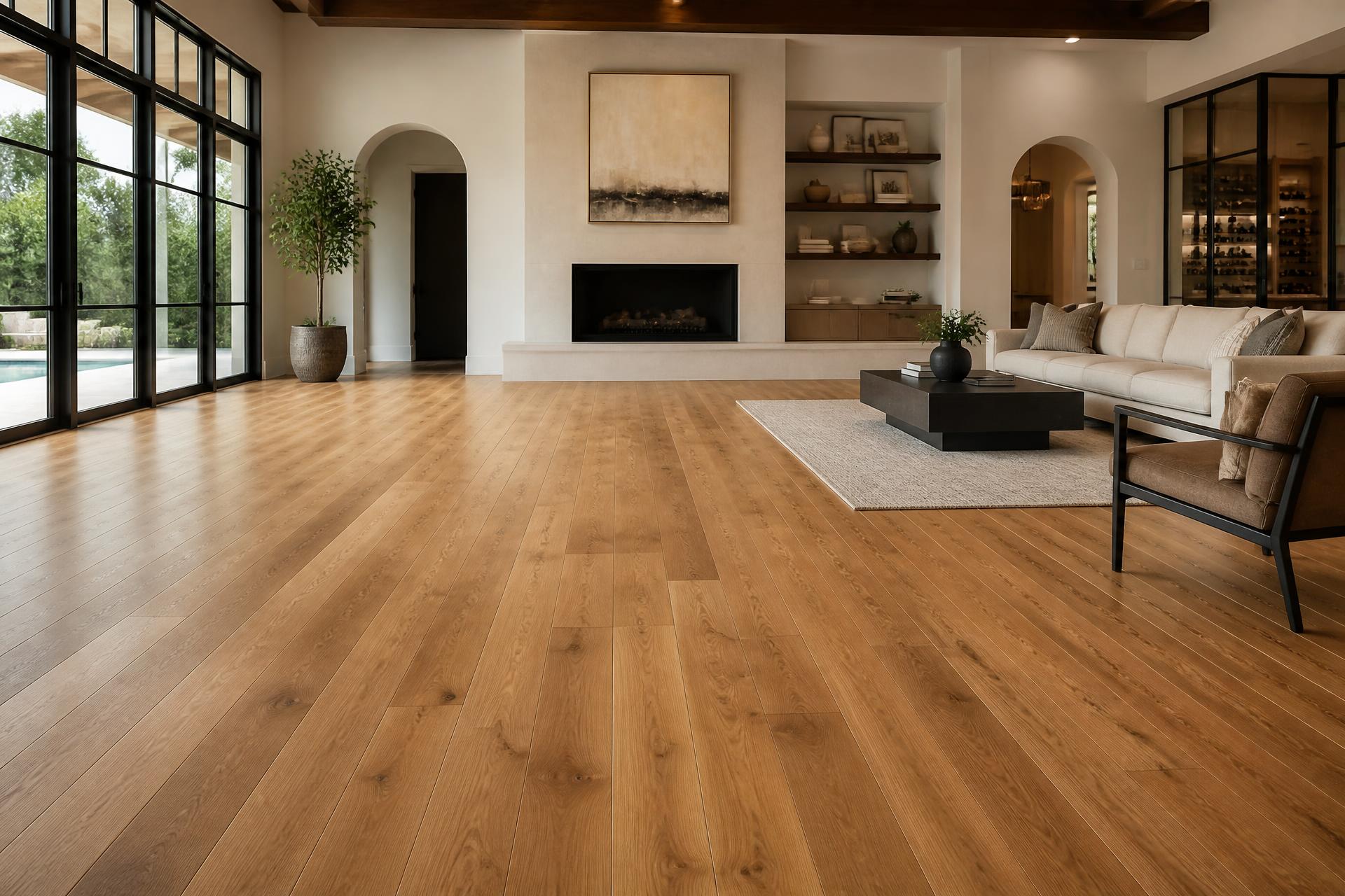 Premium hardwood floor installation in a Connecticut living room